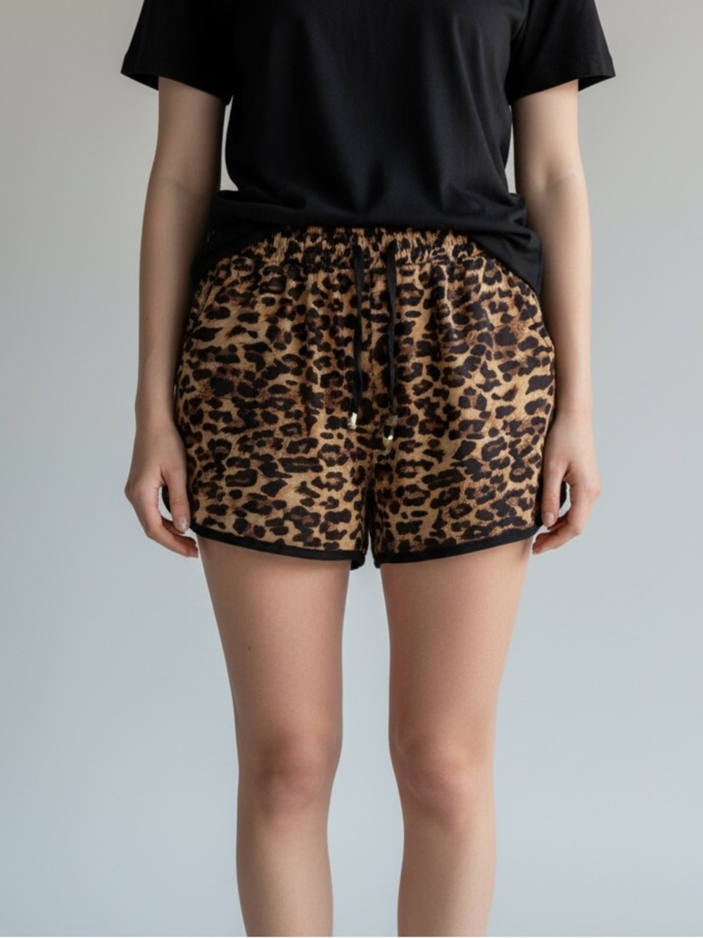 Leopard Print Satin Lounge Shorts - Brown/Black